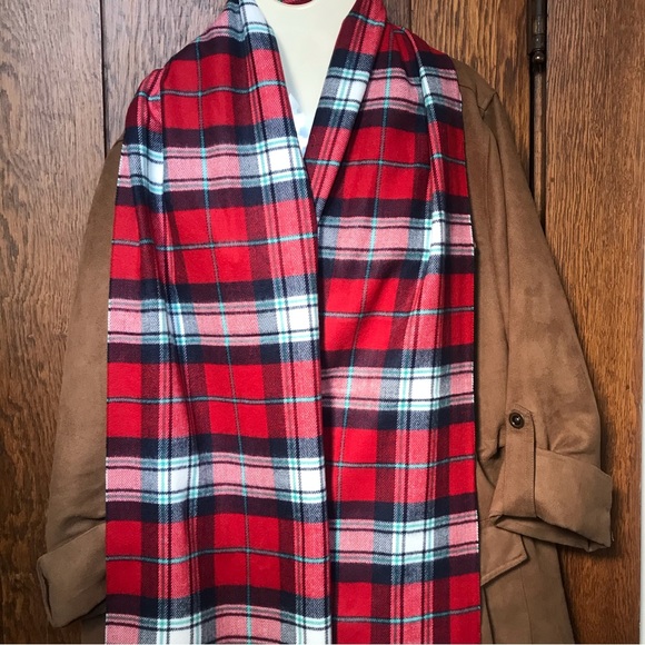 Cashmere plaid Scarf Red new - Picture 2 of 9